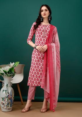 Pink Printed Cotton Kurta Set