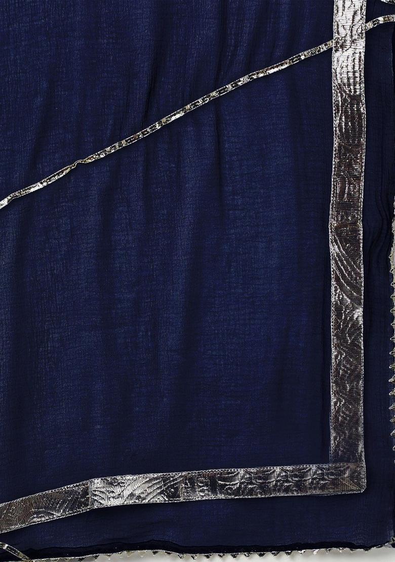 Navy Blue Embroidered Polyester Kurta Set - Indya