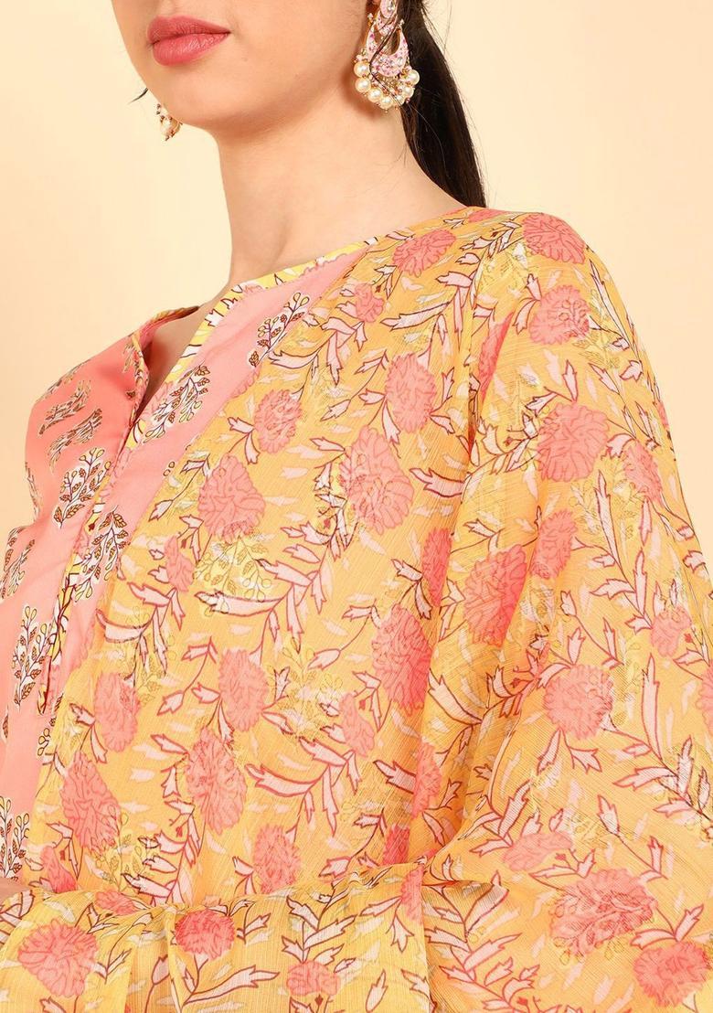 Peach Printed Polyester Kurta Set - Indya