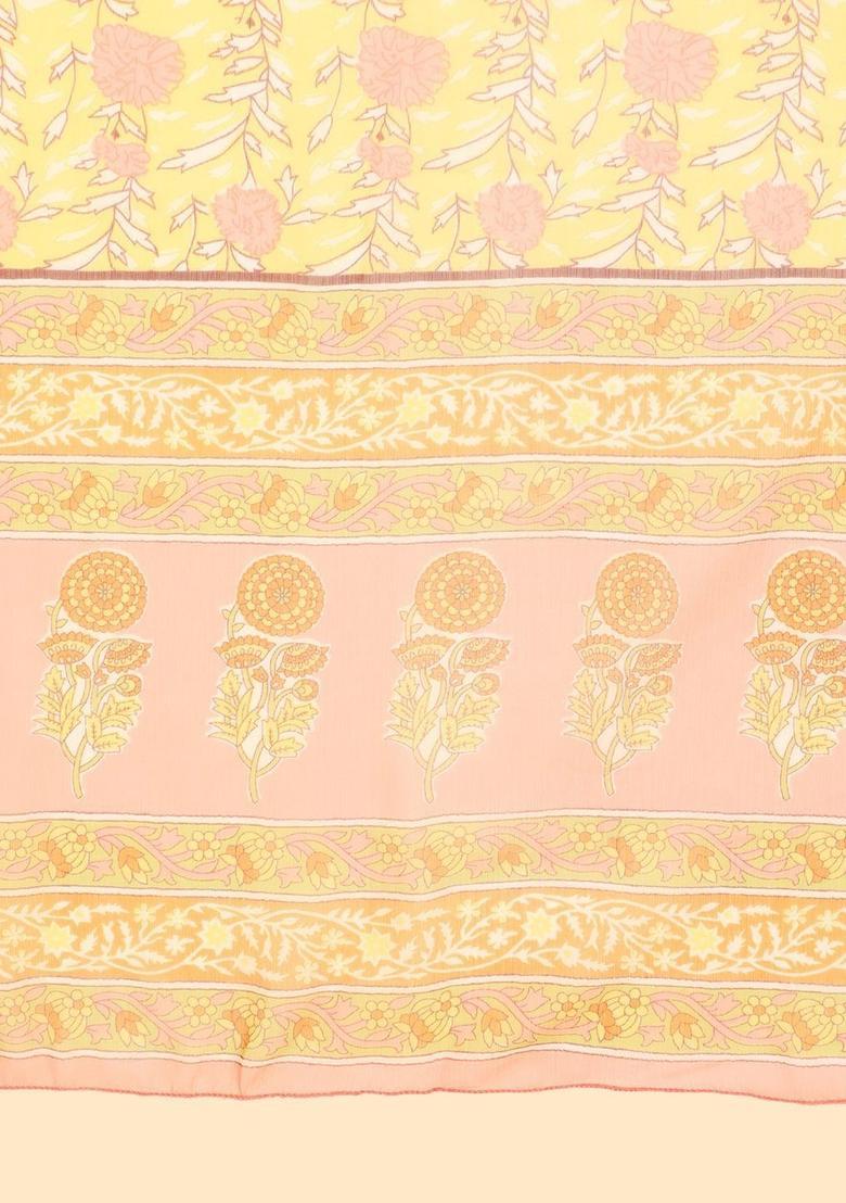 Peach Printed Polyester Kurta Set - Indya