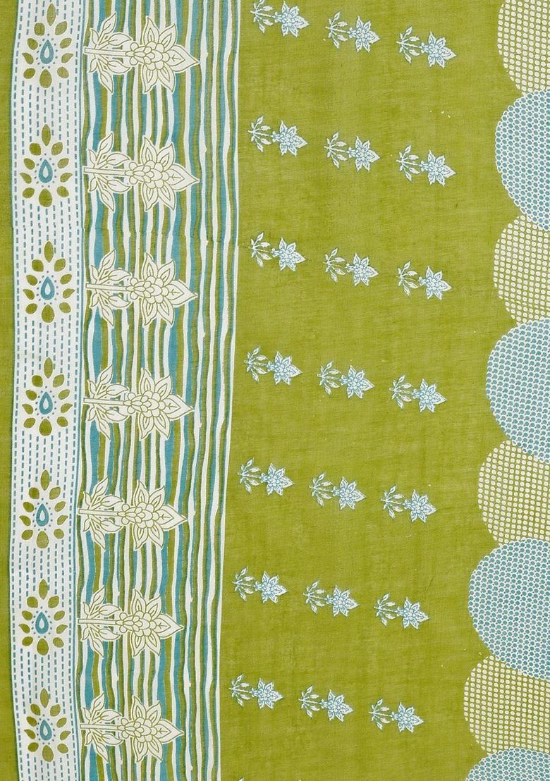 Green Printed Cotton Kurta Set - Indya