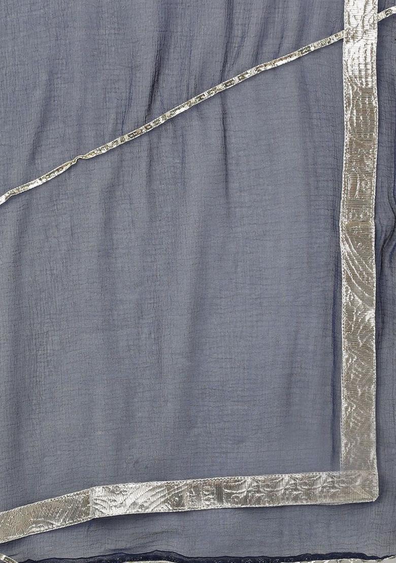 Navy Blue Embroidered Polyester Kurta Set - Indya
