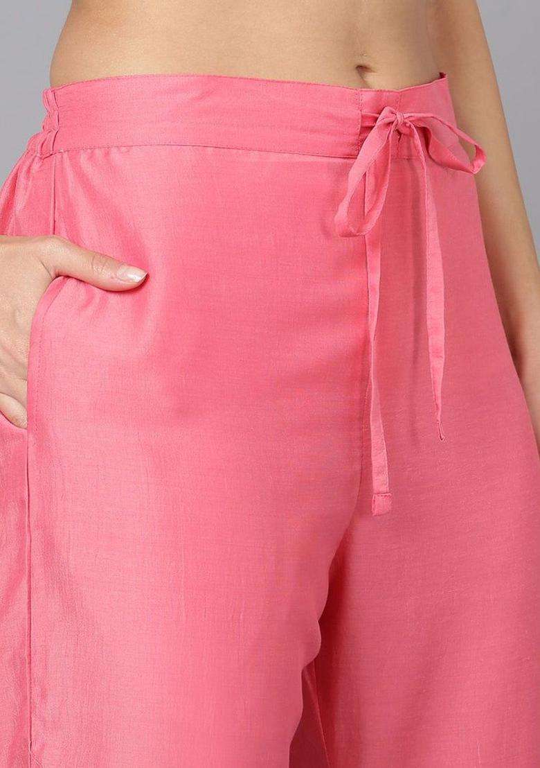 Pink Woven Design Silk Blend Kurta Set - Indya