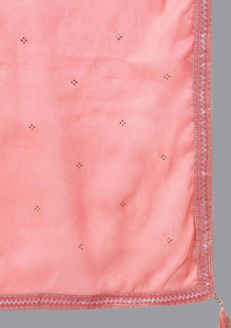 Pink Woven Design Silk Blend Kurta Set - Indya