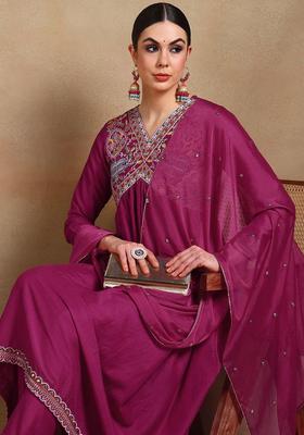 Pink Embroidered Silk Anarkali Set