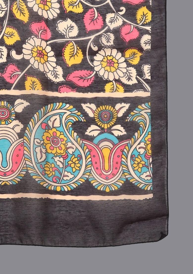 Black Yoke Design Silk Kurta Set - Indya