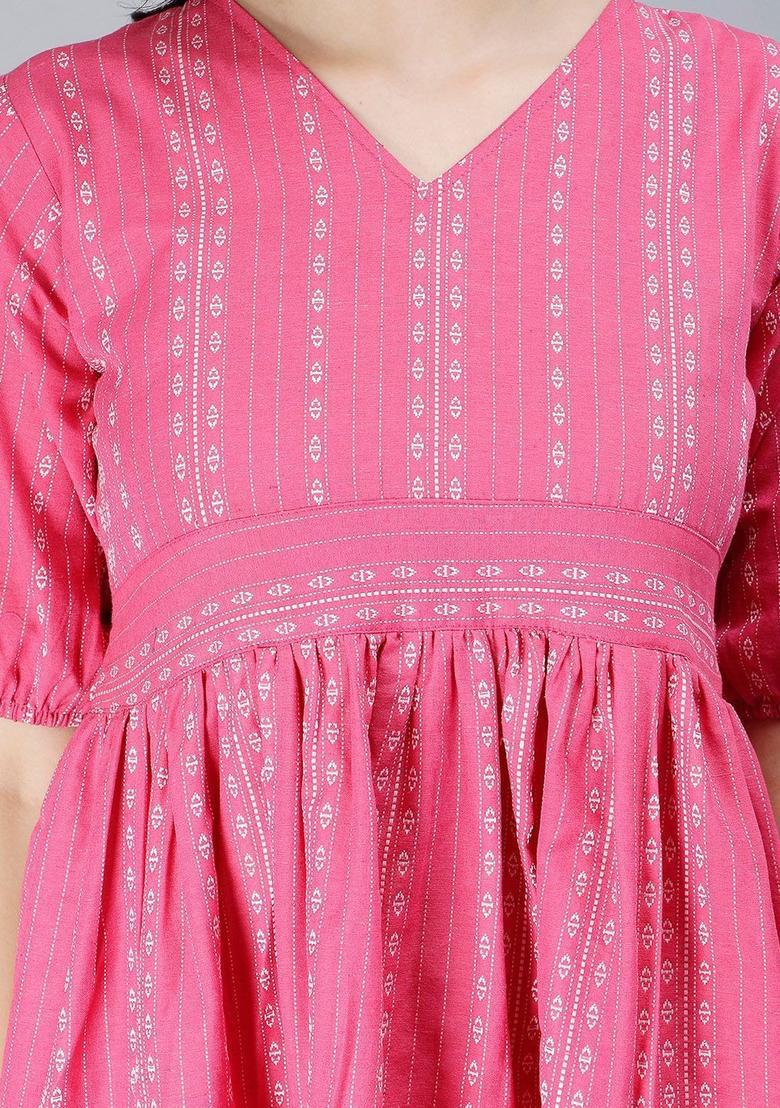 Pink Woven Design Cotton Kurta Set - Indya