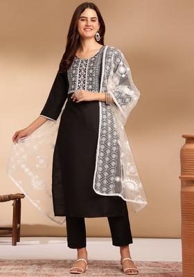 Black Yoke Design Cotton Kurta Set