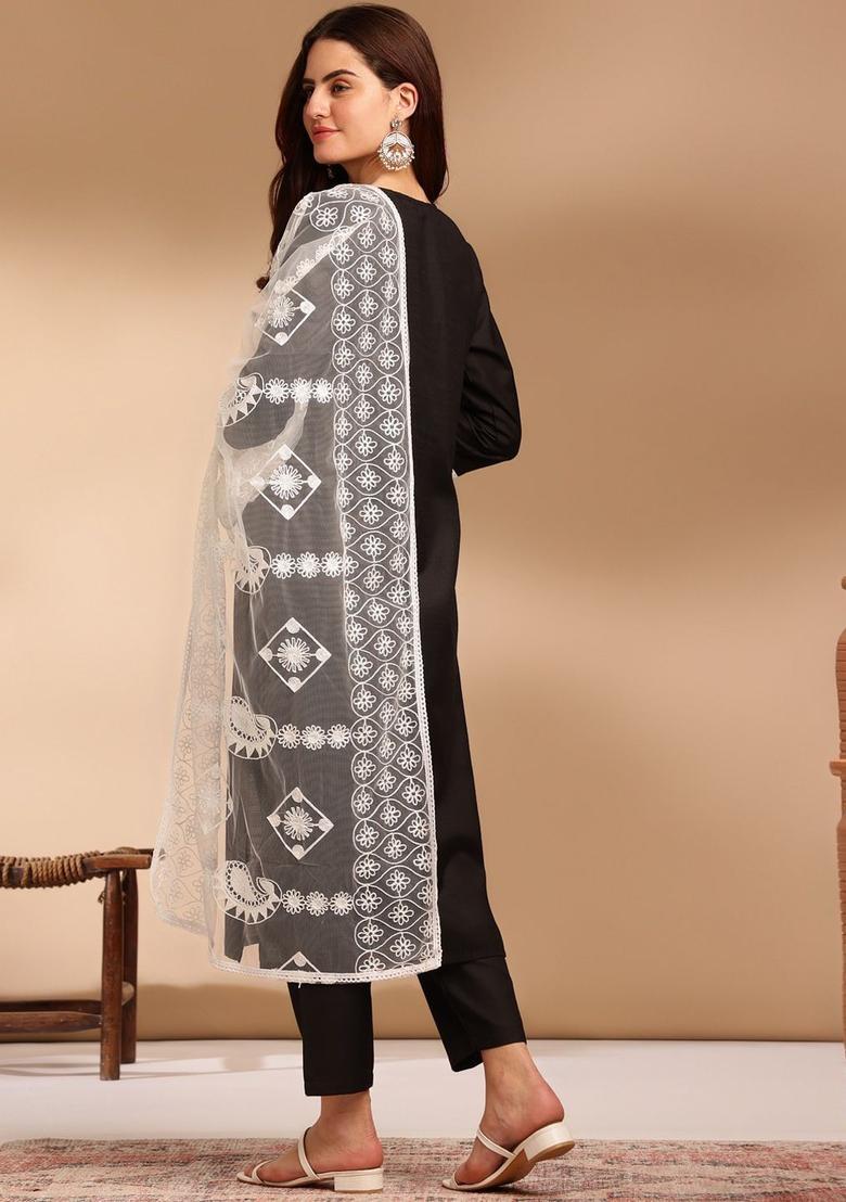 Black Yoke Design Cotton Kurta Set - Indya