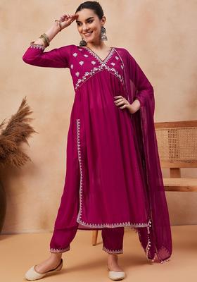 Pink Embroidered Georgette Anarkali Set