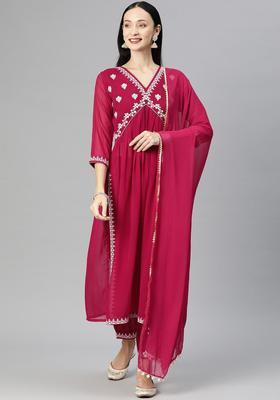 Pink Embroidered Georgette Kurta Set