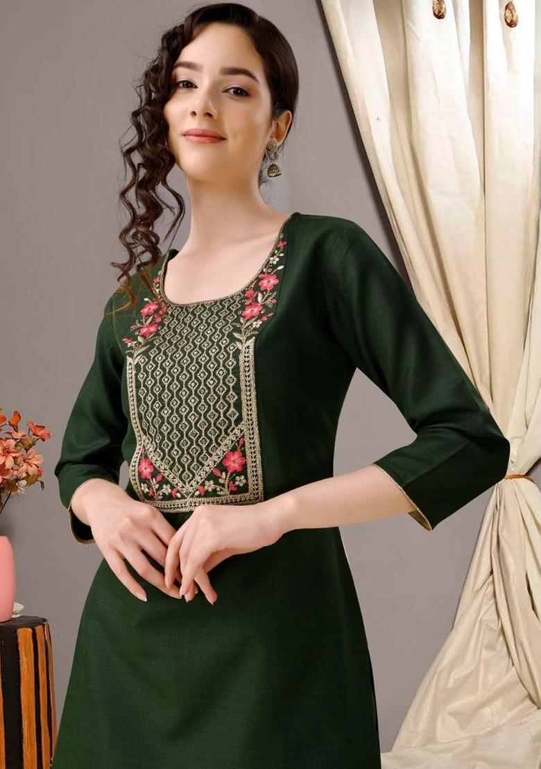 Green Yoke Design Cotton Kurta Set - Indya