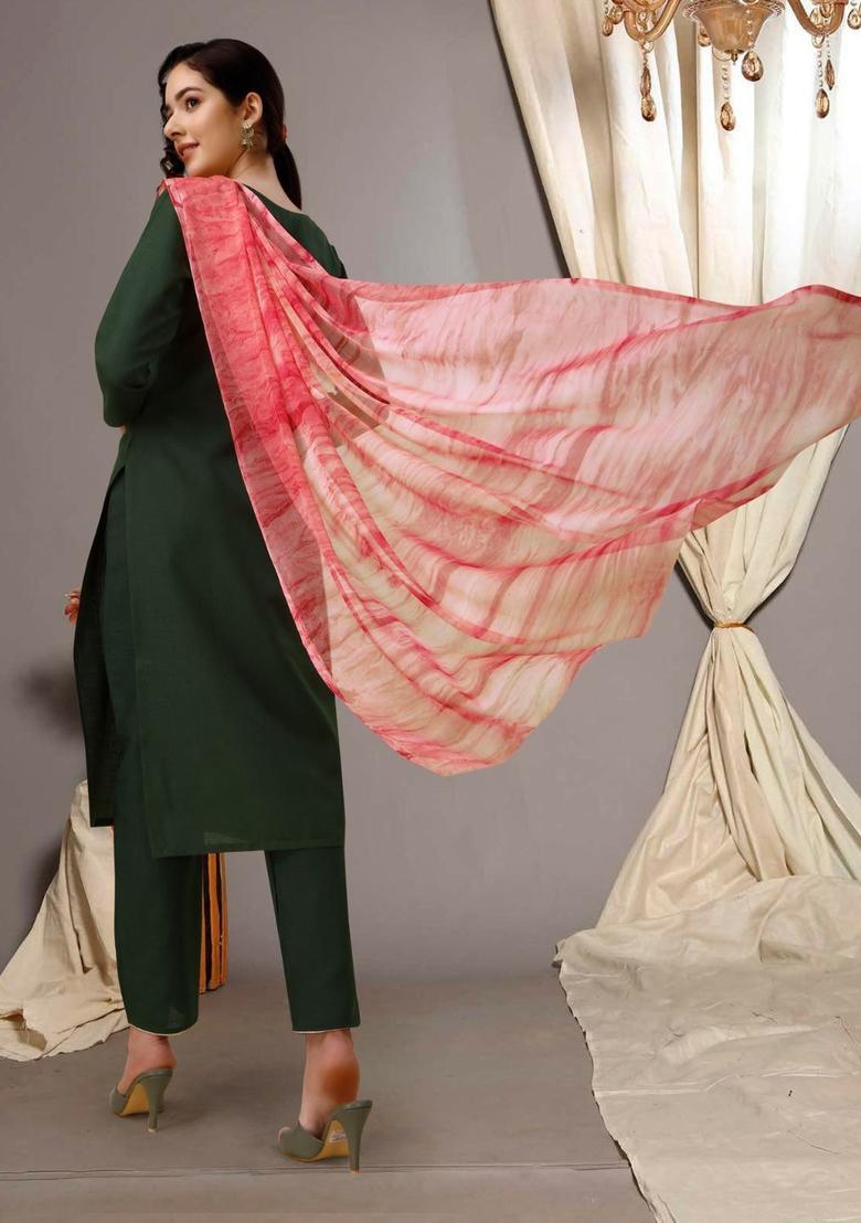 Green Yoke Design Cotton Kurta Set - Indya