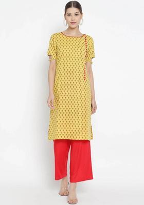 Yellow Printed Cotton Kurta Set