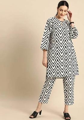 Black Printed Cotton Kurta Set