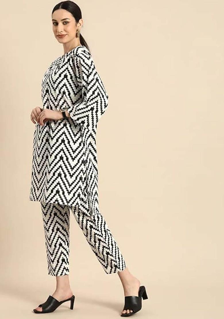 Black Printed Cotton Kurta Set - Indya