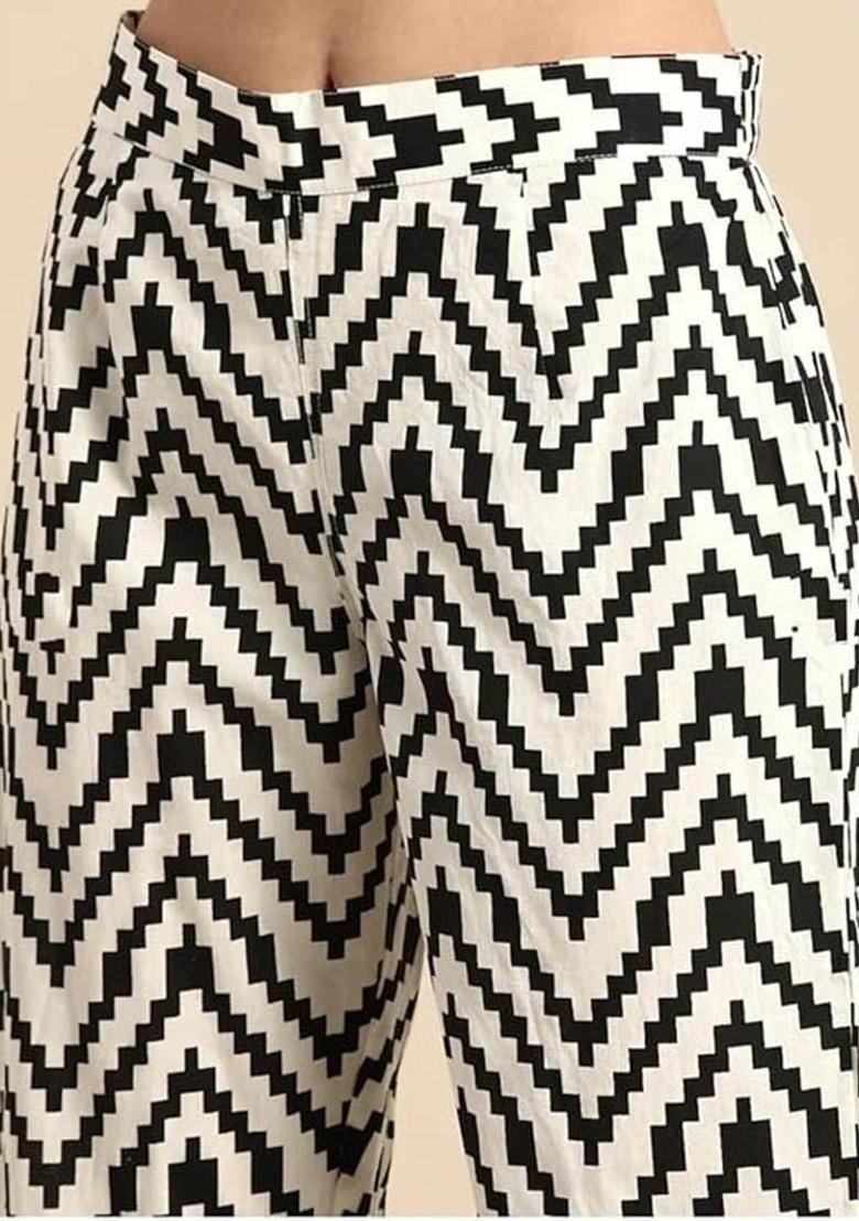 Black Printed Cotton Kurta Set - Indya