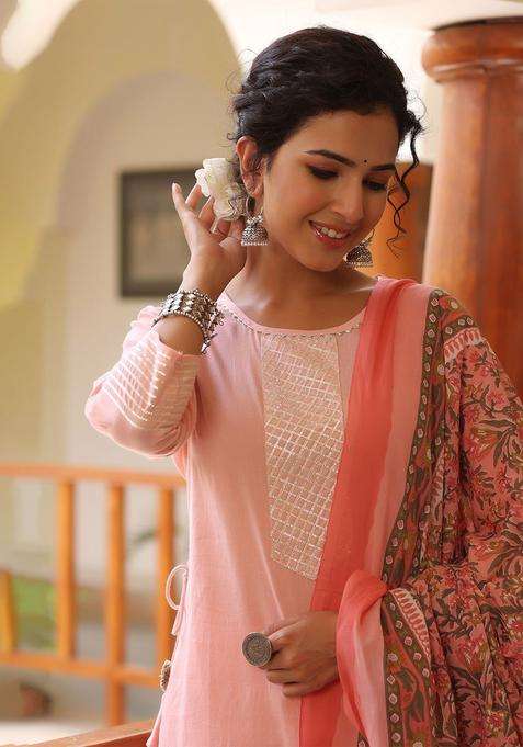 Pink Yoke Design Cotton Kurta Set
