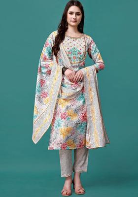 White Embroidered Cotton Kurta Set