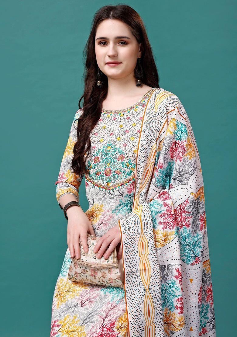 White Embroidered Cotton Kurta Set - Indya