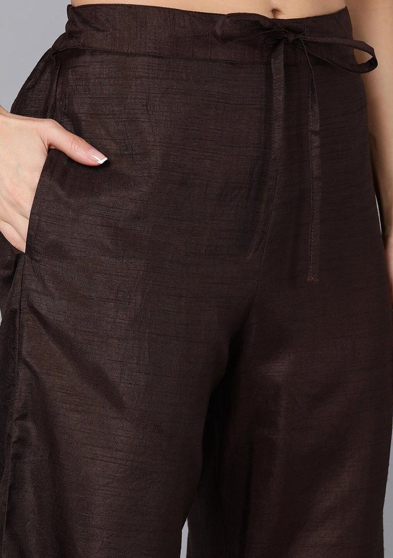 Brown Yoke Design Silk Kurta Set - Indya