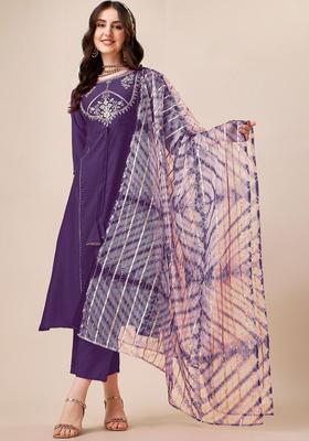 Lavender Yoke Design Silk Kurta Set