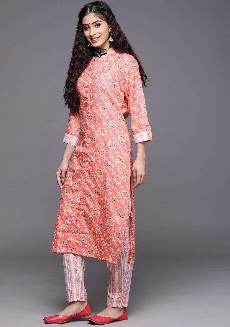 Coral Printed Cotton Kurta Set - Indya