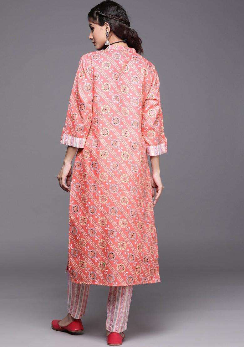 Coral Printed Cotton Kurta Set - Indya