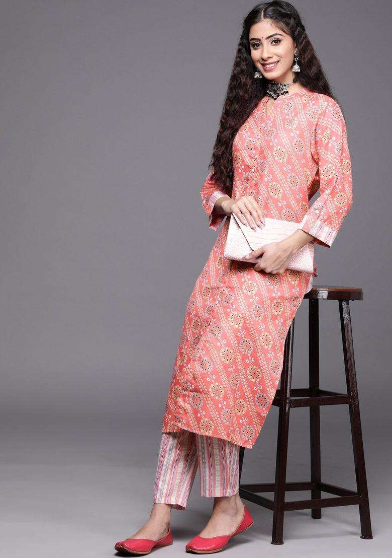 Coral Printed Cotton Kurta Set - Indya
