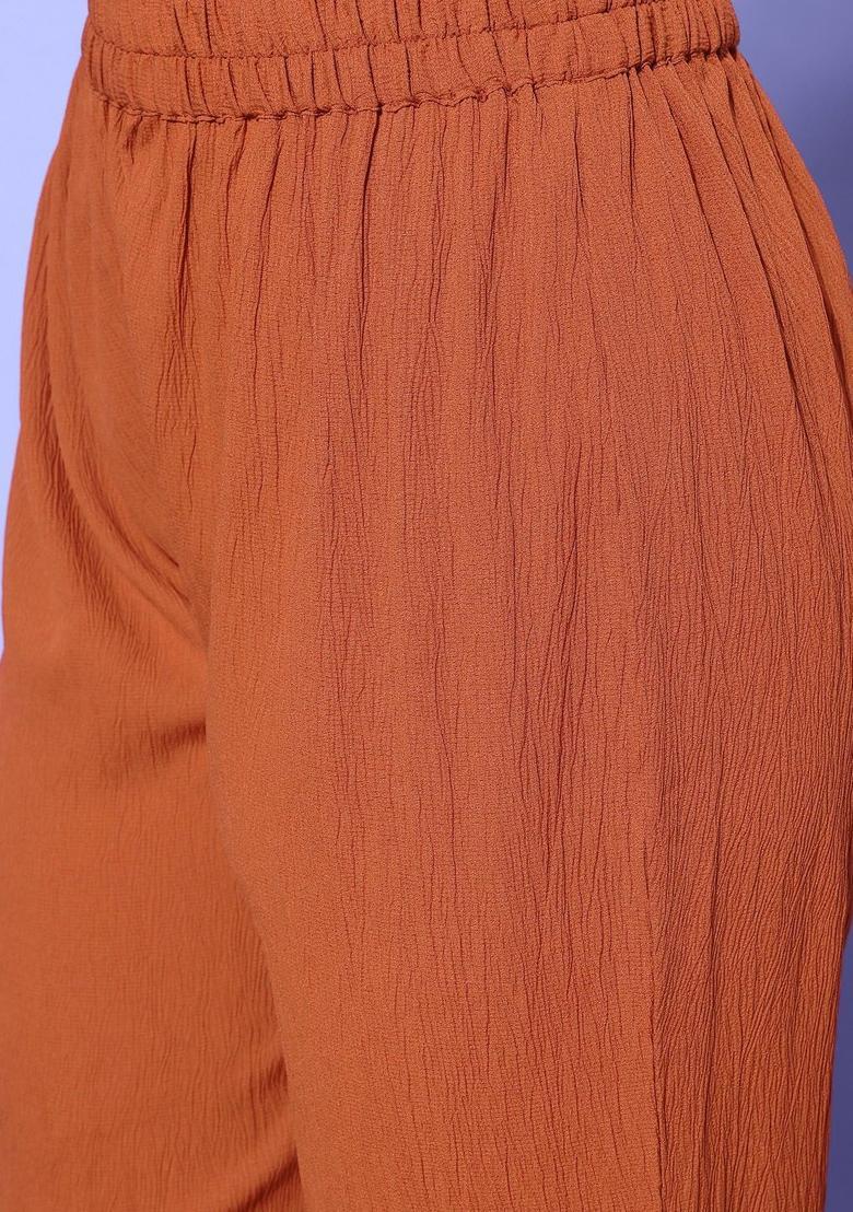 Rust Solid Silk Kurta Set - Indya