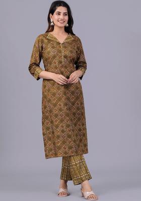 Green Printed Cotton Kurta Set