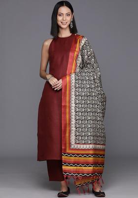 Maroon Solid Cotton Kurta Set