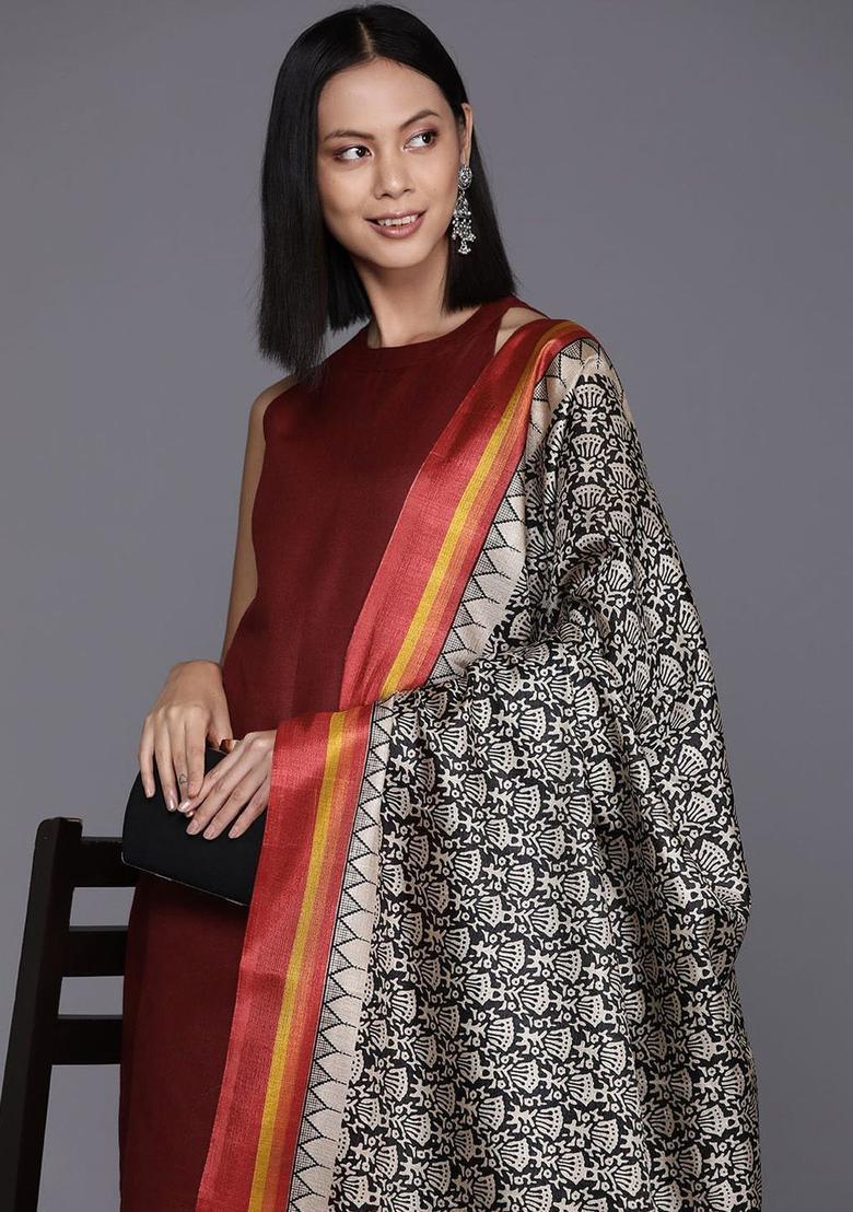 Maroon Solid Cotton Kurta Set - Indya