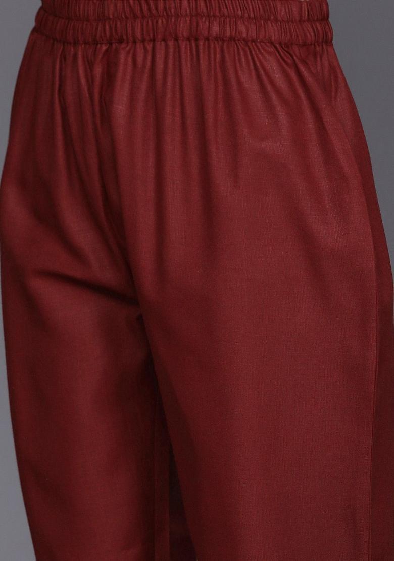 Maroon Solid Cotton Kurta Set - Indya