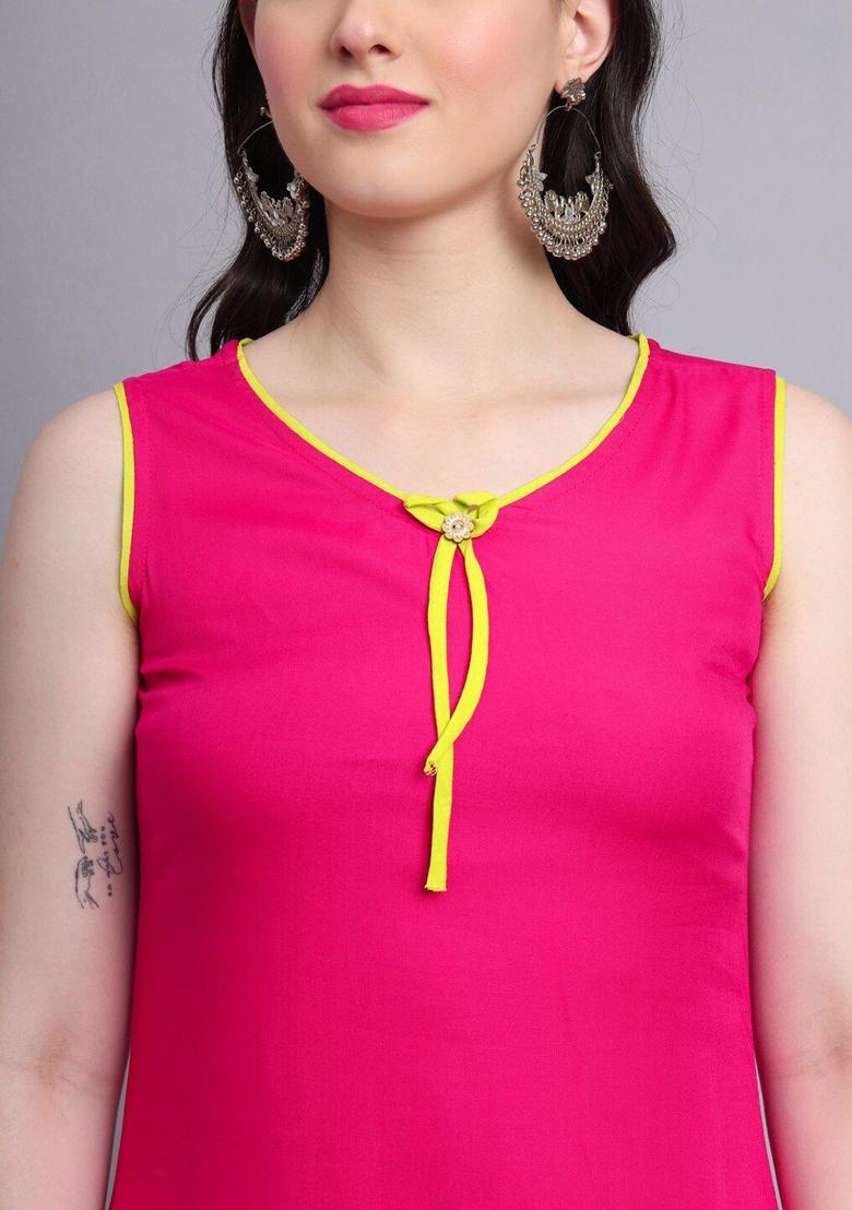 Pink Solid Viscose Kurta Set - Indya