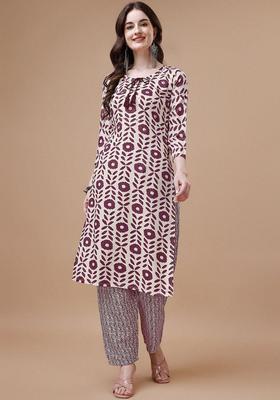 Magenta Printed Cotton Kurta Set