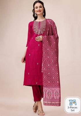 Pink Embroidered Cotton Kurta Set