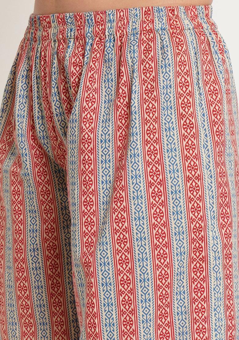 Red Printed Cotton Kurta Set - Indya