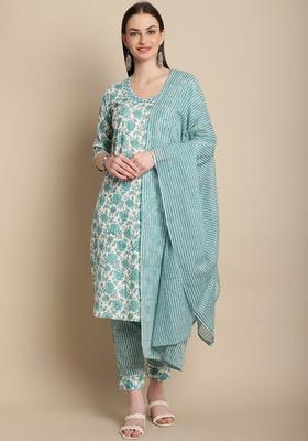 White Printed Viscose Kurta Set