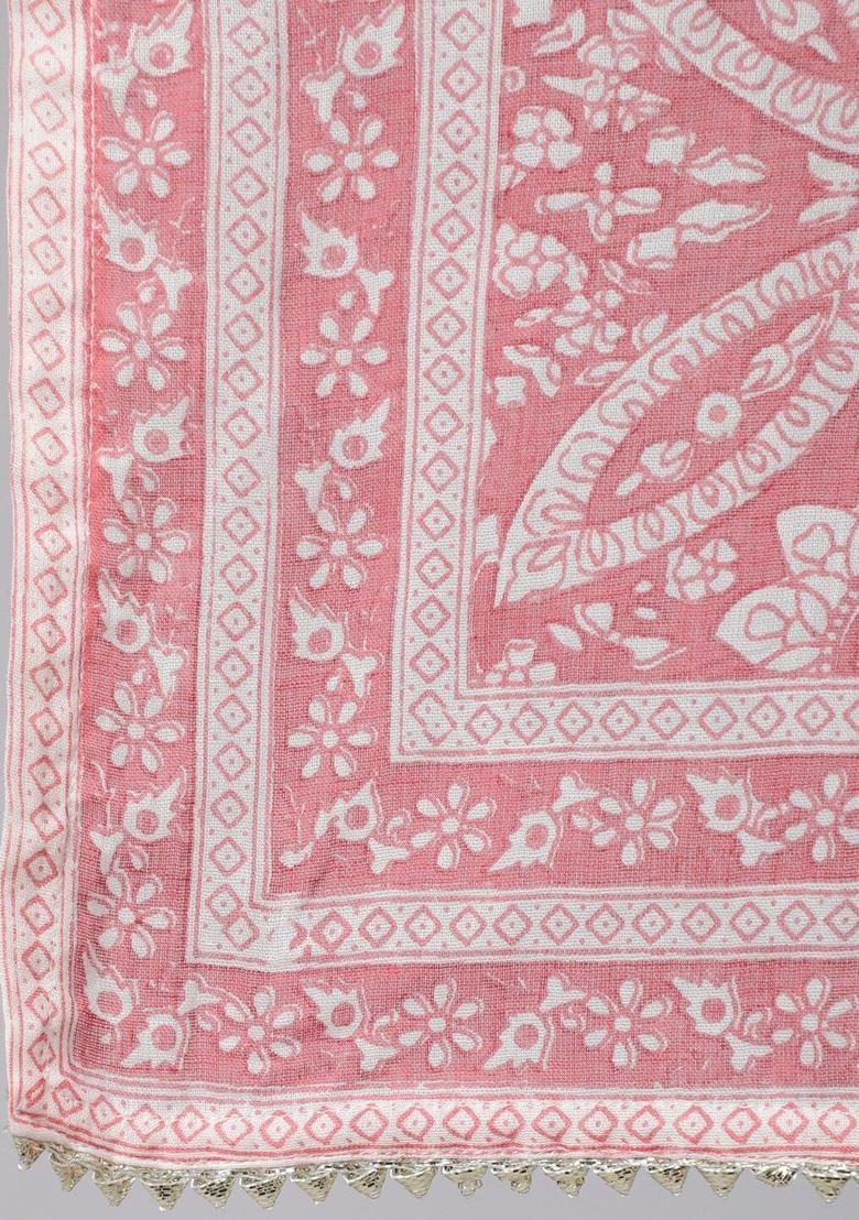 Peach Printed Cotton Kurta Set - Indya