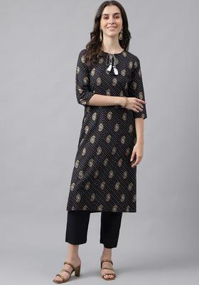 Black Printed Viscose Kurta Set