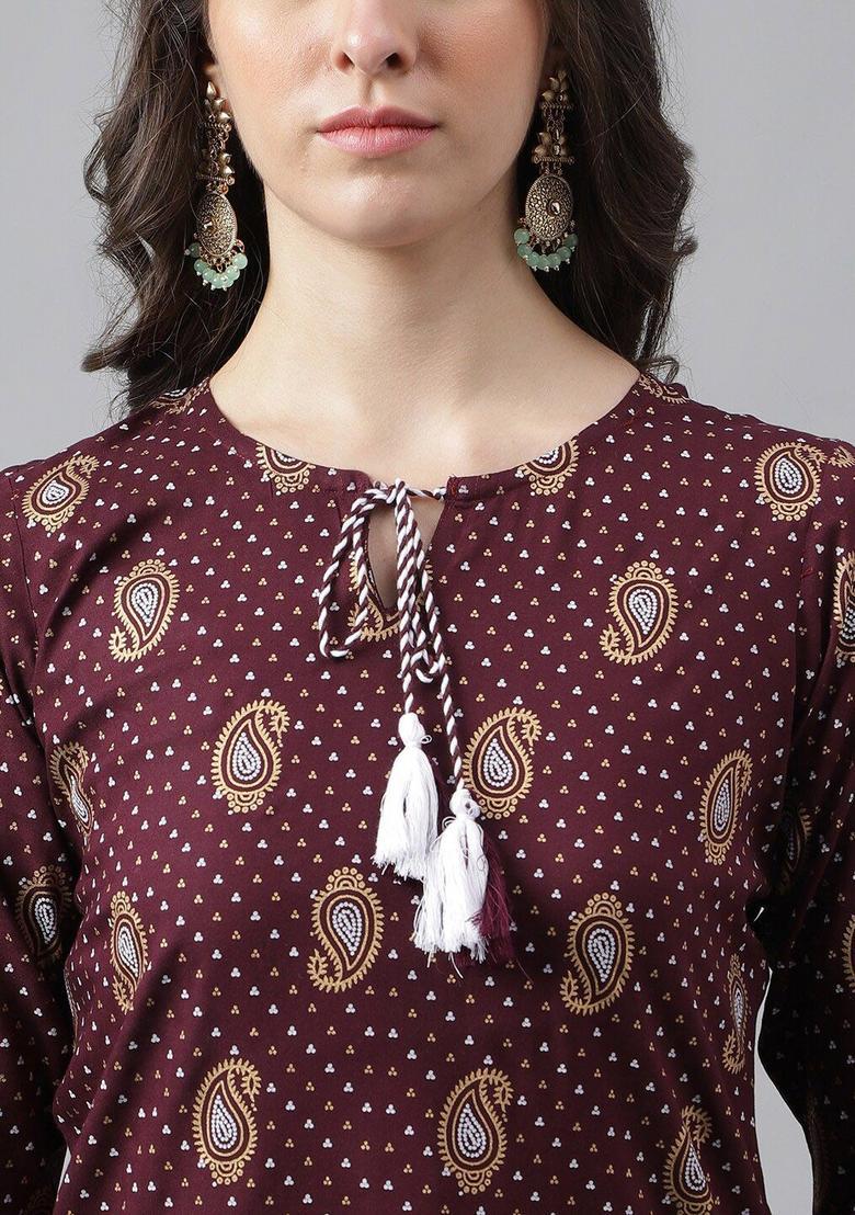 Brown Printed Viscose Kurta Set - Indya