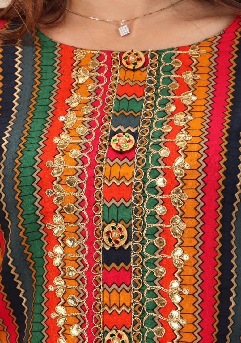 Yellow Striped Viscose Kurta Set - Indya