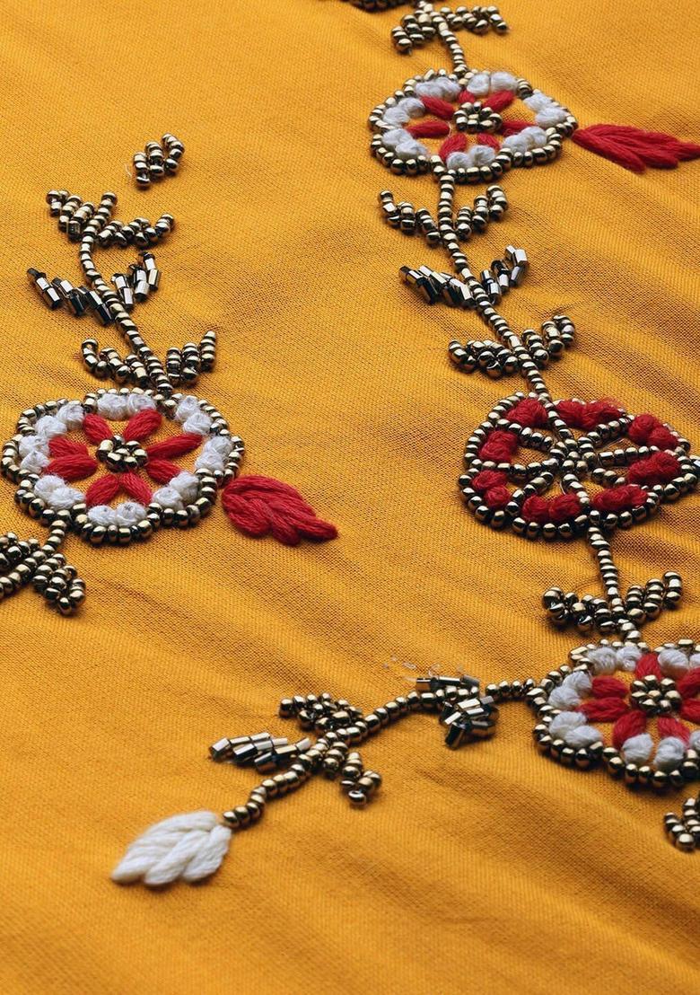 Mustard Embroidered Viscose Kurta Set - Indya