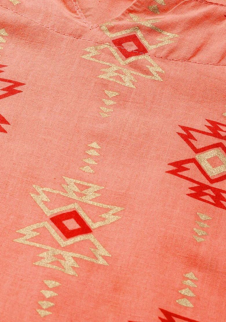 Peach Printed Cotton Kurta Set - Indya