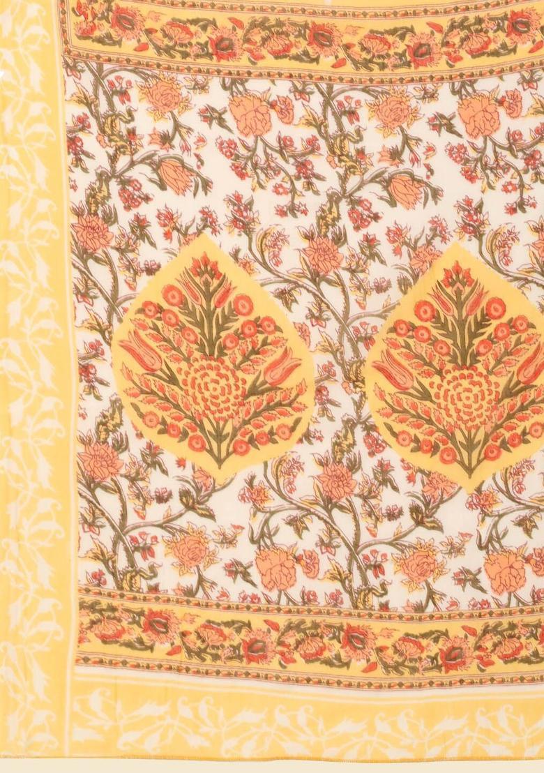 Yellow Printed Cotton Kurta Set - Indya