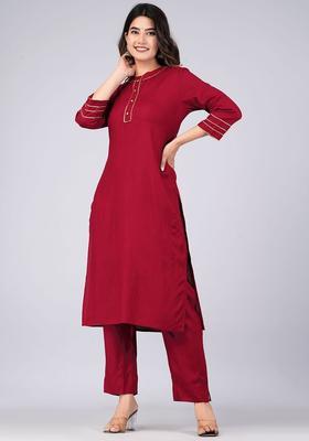 Maroon Solid Viscose Kurta Set