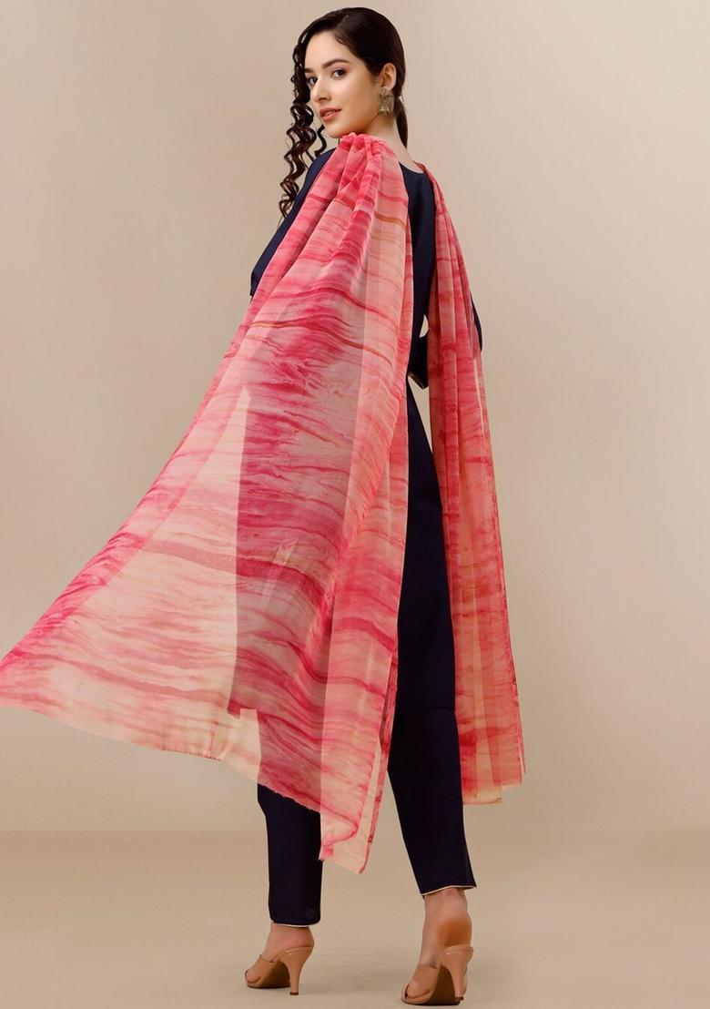 Navy Blue Embroidered Cotton Kurta Set - Indya