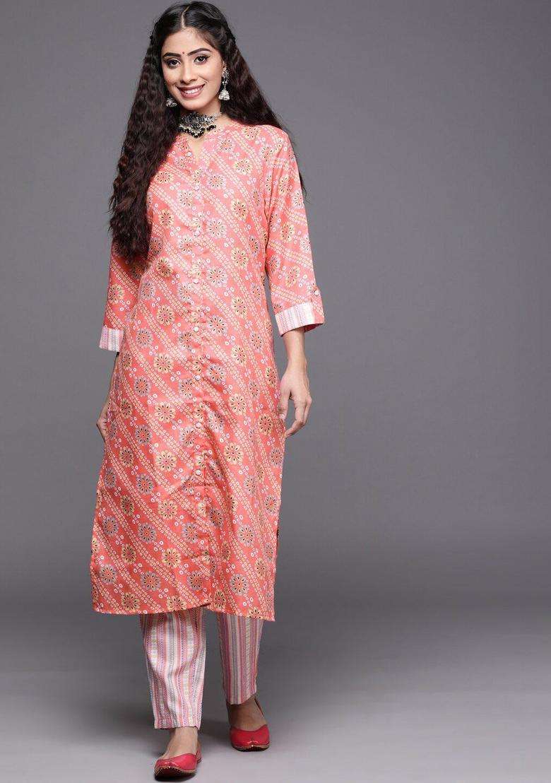 Coral Printed Cotton Kurta Set - Indya