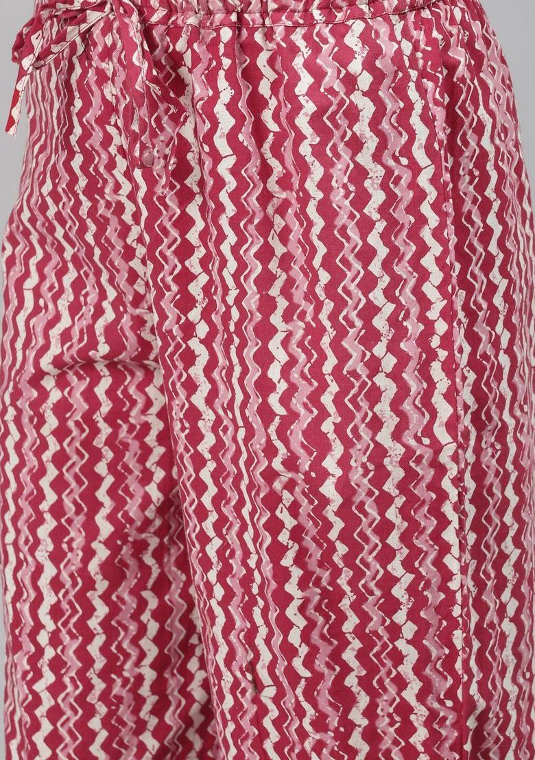 Red Printed Cotton Kurta Set - Indya